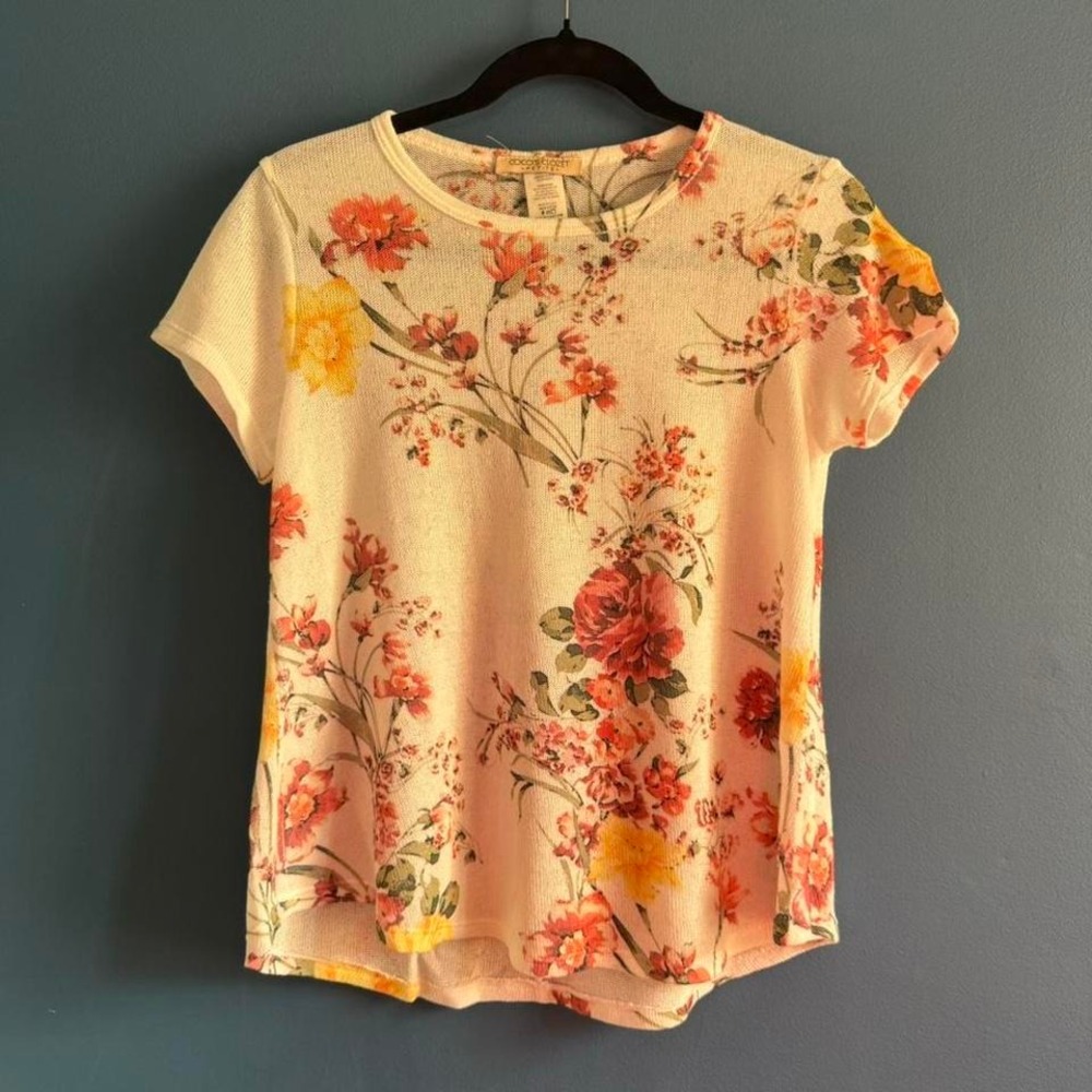 Y2K Floral Blouse Women's Size‎ Petite Medium Coco's Clozet Cream Boho Cottage